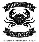 Vector Illustration of a Black and White Premium Seafood Food Banners and Crab by AtStockIllustration