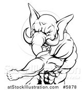 Vector Illustration of a Black and White Punching Muscular Elephant Man Mascot by AtStockIllustration