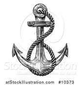 Vector Illustration of a Black and White Retro Woodcut or Engraved Anchor and Rope by AtStockIllustration