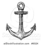 Vector Illustration of a Black and White Retro Woodcut or Engraved Anchor by AtStockIllustration