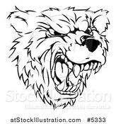 Vector Illustration of a Black and White Roaring Aggressive Bear Mascot Head by AtStockIllustration