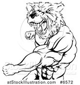 Vector Illustration of a Black and White Roaring Angry Muscular Bear Man Punching by AtStockIllustration