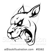 Vector Illustration of a Black and White Roaring Panther Mascot Head by AtStockIllustration