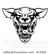 Vector Illustration of a Black and White Roaring Werewolf Head by AtStockIllustration