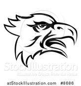 Vector Illustration of a Black and White Screeching Bald Eagle Mascot Head by AtStockIllustration