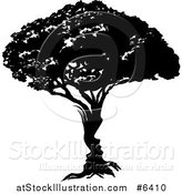 Vector Illustration of a Black and White Silhoeutted Mature Tree by AtStockIllustration