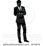 Vector Illustration of a Black and White Silhouetted Business Man by AtStockIllustration