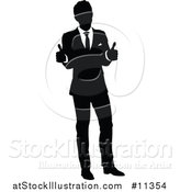 Vector Illustration of a Black and White Silhouetted Business Man Giving Two Thumbs up by AtStockIllustration