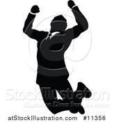 Vector Illustration of a Black and White Silhouetted Business Man Jumping by AtStockIllustration