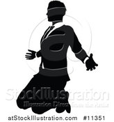 Vector Illustration of a Black and White Silhouetted Business Man Kneeling by AtStockIllustration