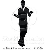 Vector Illustration of a Black and White Silhouetted Business Man Shrugging by AtStockIllustration