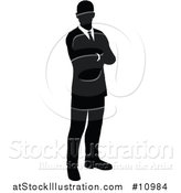 Vector Illustration of a Black and White Silhouetted Business Man Standing with Folded Arms by AtStockIllustration