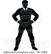 Vector Illustration of a Black and White Silhouetted Business Man Standing with Hands on His Hips by AtStockIllustration