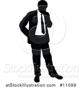 Vector Illustration of a Black and White Silhouetted Business Man Thinking by AtStockIllustration