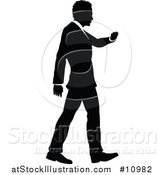 Vector Illustration of a Black and White Silhouetted Business Man Walking and Checking His Watch by AtStockIllustration