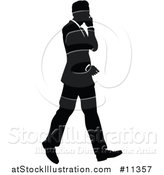 Vector Illustration of a Black and White Silhouetted Business Man Walking by AtStockIllustration