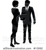 Vector Illustration of a Black and White Silhouetted Business Woman and Man Shaking Hands by AtStockIllustration