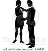 Vector Illustration of a Black and White Silhouetted Business Woman and Man Shaking Hands by AtStockIllustration