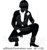 Vector Illustration of a Black and White Silhouetted Business Woman Crouching by AtStockIllustration