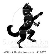 Vector Illustration of a Black and White Silhouetted Heraldic Rearing Rampant Cat by AtStockIllustration