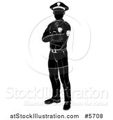 Vector Illustration of a Black and White Silhouetted Police Mom Standing with Folded Arms by AtStockIllustration