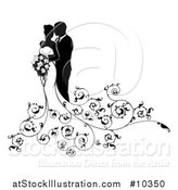 Vector Illustration of a Black and White Silhouetted Posing Bride and Groom by AtStockIllustration