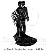 Vector Illustration of a Black and White Silhouetted Posing Bride and Groom by AtStockIllustration