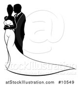 Vector Illustration of a Black and White Silhouetted Posing Wedding Bride and Groom by AtStockIllustration