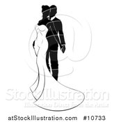 Vector Illustration of a Black and White Silhouetted Posing Wedding Bride and Groom by AtStockIllustration