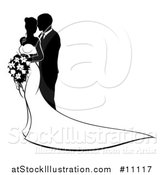 Vector Illustration of a Black and White Silhouetted Posing Wedding Bride and Groom by AtStockIllustration