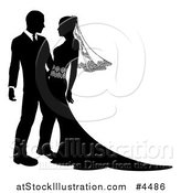 Vector Illustration of a Black and White Silhouetted Wedding Couple Embracing by AtStockIllustration