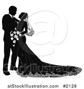 Vector Illustration of a Black and White Silhouetted Wedding Couple Gazing by AtStockIllustration