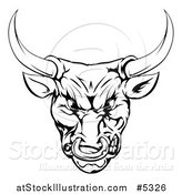Vector Illustration of a Black and White Snarling Aggressive Bull Mascot Head by AtStockIllustration
