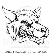 Vector Illustration of a Black and White Snarling Aggressive Wolf Mascot Head by AtStockIllustration