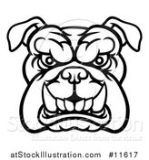 Vector Illustration of a Black and White Snarling Bulldog Face by AtStockIllustration