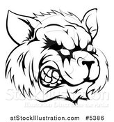 Vector Illustration of a Black and White Snarling Raccoon Mascot Head by AtStockIllustration