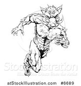 Vector Illustration of a Black and White Sprinting Muscular Boar Man by AtStockIllustration