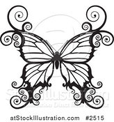 Vector Illustration of a Black and White Swirly Butterfly by AtStockIllustration