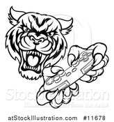 Vector Illustration of a Black and White Tiger Mascot Playing a Video Game by AtStockIllustration