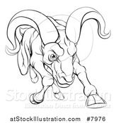 Vector Illustration of a Black and White Tough Angry Ram Sheep Charging Forward by AtStockIllustration