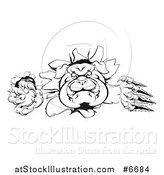 Vector Illustration of a Black and White Tough Bulldog Monster Clawing Through a Wall by AtStockIllustration