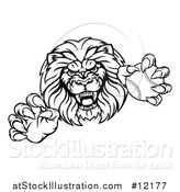 Vector Illustration of a Black and White Tough Clawed Male Lion Monster Mascot Holding a Baseball Ball by AtStockIllustration