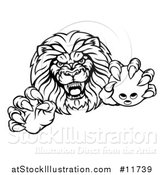 Vector Illustration of a Black and White Tough Clawed Male Lion Monster Mascot Holding a Bowling Ball by AtStockIllustration