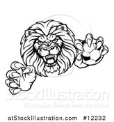 Vector Illustration of a Black and White Tough Clawed Male Lion Monster Mascot Holding a Soccer Ball by AtStockIllustration