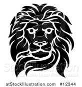 Vector Illustration of a Black and White Tough Male Lion Head by AtStockIllustration