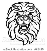 Vector Illustration of a Black and White Tough Male Lion Head Mascot by AtStockIllustration