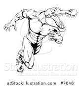 Vector Illustration of a Black and White Tough Muscular Alligator Man Running Upright by AtStockIllustration