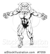 Vector Illustration of a Black and White Tough Muscular Bulldog Man Mascot Standing Upright by AtStockIllustration