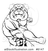 Vector Illustration of a Black and White Tough Muscular Bulldog Man Punching by AtStockIllustration