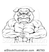 Vector Illustration of a Black and White Tough Muscular Bulldog Man Punching One Fist into a Palm by AtStockIllustration